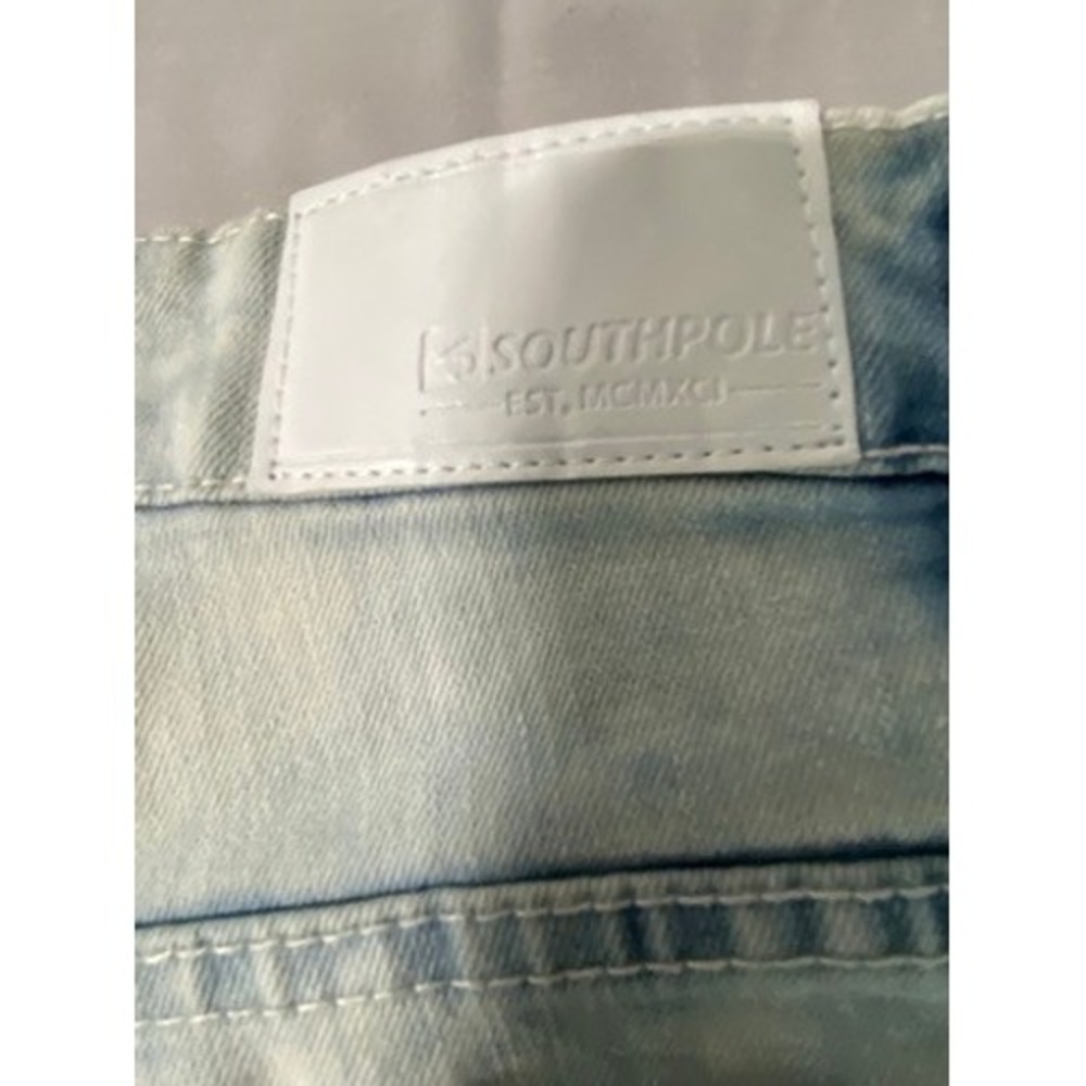 Southpole Mens Slim Fit Acid Wash 12" Denim Shorts Light Blue Size 34 Y2K - Picture 10 of 12